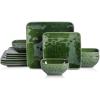 imageVicrays Ceramic 24 Pieces Square Dinnerware Set  Dinner Plates Salad Plates Cereal Bowls Set Service for 8  Scratch Resistant Microwave Oven Dishwasher Safe  GreenGreen
