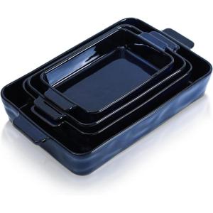 imageVICRAYS Ceramic Bakeware Set Porcelain Rectangular Lasagna Pans Casserole Dish Set for Baking Cooking Kitchen Cake Dinner Banquet and Daily Use 4 PCS Blue952quot1106quot1177quot1456quot