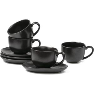 imagevicrays 65 oz Cappuccino Cups with Saucers Set of 4 Ceramic Coffee Cup for Au Lait Double shot Latte Cafe Mocha Tea BlackBlack