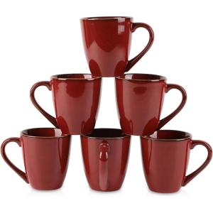 imagevicrays Coffee Mug Set 12 Ounce Set of 6 Ceramic Mug for Men Women Unique Glazed Mugs with Handle for Coffee Tea Milk Cocoa CerealBeigeCherry Red
