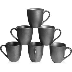 imagevicrays Coffee Mug Set 12 Ounce Set of 6 Ceramic Mug for Men Women Unique Glazed Mugs with Handle for Coffee Tea Milk Cocoa CerealDark Gray