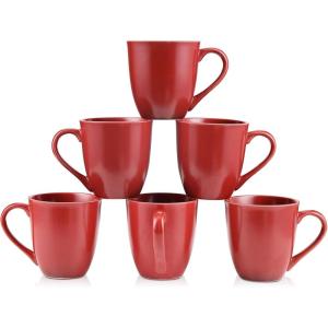 imagevicrays Coffee Mug Set 12 Ounce Set of 6 Ceramic Mug for Men Women Unique Glazed Mugs with Handle for Coffee Tea Milk Cocoa CerealRed