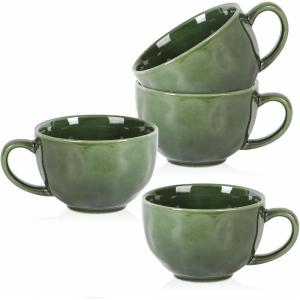imagevicrays Jumbo Soup Mug Coffee Large  Ceramic Wide Oversized Extra Big Handle Bowls Latte Friends Mug Set Gaint Cereal Oatmeal Cappuccino Cup Set 27 oz  Cherry redGreen