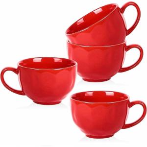 imagevicrays Jumbo Soup Mug Coffee Large  Ceramic Wide Oversized Extra Big Handle Bowls Latte Friends Mug Set Gaint Cereal Oatmeal Cappuccino Cup Set 27 oz  Cherry redRed