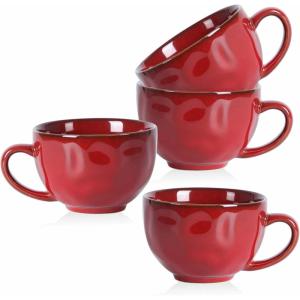 imagevicrays Jumbo Soup Mug Coffee Large  Ceramic Wide Oversized Extra Big Handle Bowls Latte Friends Mug Set Gaint Cereal Oatmeal Cappuccino Cup Set 27 oz  Cherry redCherry Red