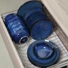 imageVicrays Ceramic 12 Pieces Dinnerware Set  Dinner Plates Salad Plates Cereal Bowls Set Service for 4  Scratch Resistant Microwave Oven Dishwasher Safe  BeigeShallow Blue