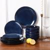 imageVicrays Ceramic 12 Pieces Dinnerware Set  Dinner Plates Salad Plates Cereal Bowls Set Service for 4  Scratch Resistant Microwave Oven Dishwasher Safe  BeigeShallow Blue