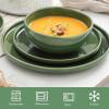 imageVicrays Ceramic 12 Pieces Dinnerware Set  Dinner Plates Salad Plates Cereal Bowls Set Service for 4  Scratch Resistant Microwave Oven Dishwasher Safe  BeigeGreen