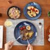 imageVicrays Ceramic 12 Pieces Dinnerware Set  Dinner Plates Salad Plates Cereal Bowls Set Service for 4  Scratch Resistant Microwave Oven Dishwasher Safe  BeigeShallow Blue