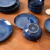imageVicrays Ceramic 12 Pieces Dinnerware Set  Dinner Plates Salad Plates Cereal Bowls Set Service for 4  Scratch Resistant Microwave Oven Dishwasher Safe  BeigeShallow Blue