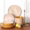imageVicrays Ceramic 12 Pieces Dinnerware Set  Dinner Plates Salad Plates Cereal Bowls Set Service for 4  Scratch Resistant Microwave Oven Dishwasher Safe  BeigeBeige