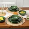 imageVicrays Ceramic 12 Pieces Dinnerware Set  Dinner Plates Salad Plates Cereal Bowls Set Service for 4  Scratch Resistant Microwave Oven Dishwasher Safe  BeigeGreen