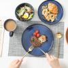 imageVicrays Ceramic 12 Pieces Dinnerware Set  Dinner Plates Salad Plates Cereal Bowls Set Service for 4  Scratch Resistant Microwave Oven Dishwasher Safe  BeigeBlue