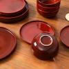 imageVicrays Ceramic 12 Pieces Dinnerware Set  Dinner Plates Salad Plates Cereal Bowls Set Service for 4  Scratch Resistant Microwave Oven Dishwasher Safe  BeigeCherry Red