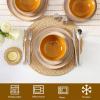 imageVicrays Ceramic 12 Pieces Dinnerware Set  Dinner Plates Salad Plates Cereal Bowls Set Service for 4  Scratch Resistant Microwave Oven Dishwasher Safe  BeigeBeige