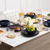 imageVicrays Ceramic 12 Pieces Dinnerware Set  Dinner Plates Salad Plates Cereal Bowls Set Service for 4  Scratch Resistant Microwave Oven Dishwasher Safe  BeigeShallow Blue