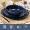 imageVicrays Ceramic 12 Pieces Dinnerware Set  Dinner Plates Salad Plates Cereal Bowls Set Service for 4  Scratch Resistant Microwave Oven Dishwasher Safe  BeigeShallow Blue