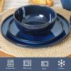 imageVicrays Ceramic 12 Pieces Dinnerware Set  Dinner Plates Salad Plates Cereal Bowls Set Service for 4  Scratch Resistant Microwave Oven Dishwasher Safe  BeigeBlue