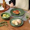 imageVicrays Ceramic 12 Pieces Dinnerware Set  Dinner Plates Salad Plates Cereal Bowls Set Service for 4  Scratch Resistant Microwave Oven Dishwasher Safe  BeigeGreen