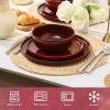 imageVicrays Ceramic 12 Pieces Dinnerware Set  Dinner Plates Salad Plates Cereal Bowls Set Service for 4  Scratch Resistant Microwave Oven Dishwasher Safe  BeigeCherry Red