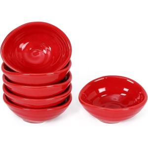 imagevicrays Ceramic Dipping Sauce Bowls  Small Charcuterie Dip Cups Cooking Prep Condiment Oil Dish Mini Tapas Plates for Soy Sushi Salsas Wasabi Appetizer Dessert  Set of 6 Cherry RedRed