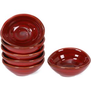 imagevicrays Ceramic Dipping Sauce Bowls  Small Charcuterie Dip Cups Cooking Prep Condiment Oil Dish Mini Tapas Plates for Soy Sushi Salsas Wasabi Appetizer Dessert  Set of 6 Cherry RedCherry Red
