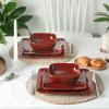 imagevicrays Ceramic Square 12 Pieces Dinnerware Set  Dinner Plates Salad Plates Cereal Bowls Set Service for 4  Scratch Resistant Microwave Oven Dishwasher Safe  Cherry RedCherry Red