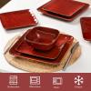 imagevicrays Ceramic Square 12 Pieces Dinnerware Set  Dinner Plates Salad Plates Cereal Bowls Set Service for 4  Scratch Resistant Microwave Oven Dishwasher Safe  Cherry RedCherry Red