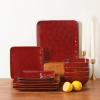 imagevicrays Ceramic Square 12 Pieces Dinnerware Set  Dinner Plates Salad Plates Cereal Bowls Set Service for 4  Scratch Resistant Microwave Oven Dishwasher Safe  Cherry RedCherry Red