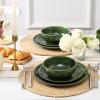 imageVicrays Ceramic 12 Pieces Dinnerware Set  Dinner Plates Cereal Bowls Salad Plates Set Service for 4  Scratch Resistant Dishwasher Safe Microwave Oven  Green