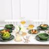 imageVicrays Ceramic 12 Pieces Dinnerware Set  Dinner Plates Cereal Bowls Salad Plates Set Service for 4  Scratch Resistant Dishwasher Safe Microwave Oven  Green