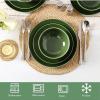 imageVicrays Ceramic 12 Pieces Dinnerware Set  Dinner Plates Cereal Bowls Salad Plates Set Service for 4  Scratch Resistant Dishwasher Safe Microwave Oven  Green