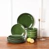 imageVicrays Ceramic 12 Pieces Dinnerware Set  Dinner Plates Cereal Bowls Salad Plates Set Service for 4  Scratch Resistant Dishwasher Safe Microwave Oven  Green