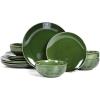 imageVicrays Ceramic 12 Pieces Dinnerware Set  Dinner Plates Cereal Bowls Salad Plates Set Service for 4  Scratch Resistant Dishwasher Safe Microwave Oven  Green