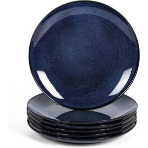 imagevicrays Ceramic Round Plates Set of 6  Porcelain 10 inch Dinner Plates for Salad Dessert Appetizer Bread  Microwave Oven and Dishwasher Safe  BlueShallow Blue