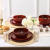 imagevicrays Ceramic Cereal Bowls Set  Porcelain 26 Ounce Soup Salad Bowls  Rice Dessert Cream Bowls Set  Chip Resistant Dishwasher Microwave Safe  Set of 6 BeigeCherry Red