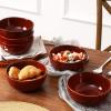 imagevicrays Ceramic Cereal Bowls Set  Porcelain 26 Ounce Soup Salad Bowls  Rice Dessert Cream Bowls Set  Chip Resistant Dishwasher Microwave Safe  Set of 6 BeigeCherry Red