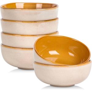 imagevicrays Ceramic Cereal Bowls Set  Porcelain 26 Ounce Soup Salad Bowls  Rice Dessert Cream Bowls Set  Chip Resistant Dishwasher Microwave Safe  Set of 6 BeigeBeige