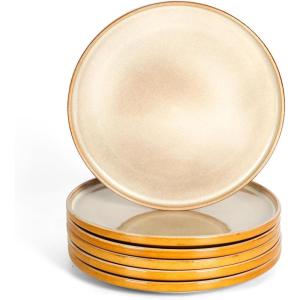 imagevicrays Ceramic Dinner Plates Set  Porcelain 10 Inch Flat Steak Pasta Pizza Plate Home Party Restaurant Plate Scratch Resistant Microwave Oven and Dishwasher Safe Set of 6 Beige