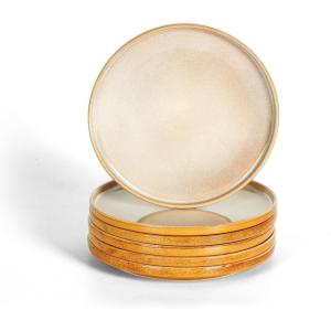 imagevicrays Ceramic Salad Plates Set  Porcelain 8 Inch Flat Dessert Appetizer Plate for Lunch Home Party Restaurant  Scratch Resistant Microwave Oven and Dishwasher Safe  Set of 6 BeigeBeige