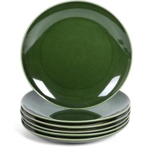 imagevicrays Ceramic Round Plates Set of 6  Porcelain 10 inch Dinner Plates for Salad Dessert Appetizer Bread  Microwave Oven and Dishwasher Safe  Green