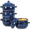 image:imagevicrays French Onion Soup Bowls with Lids and Handles 18 Ounce for Soup Beef Stew Chili Chip Resistant Dishwasher Microwave Safe Set of 4 Blue