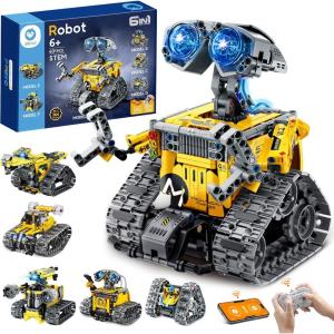 imageSillbird Robot Building Kit with Remote Control Gifts for Kids Boys Ages 813 Coding STEM Robotic Technic Racer Car Toys for Birthday Build 6in1 Model with 631 Pieces6in1 RC Robot