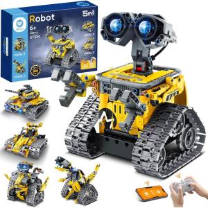 imageSillbird Robot Building Kit with Remote Control STEM Gifts for Boys Age 813 Technic Coding Robotic Toys for Kids Birthday Buildable 5in1 Models with 488 Pieces1yellow