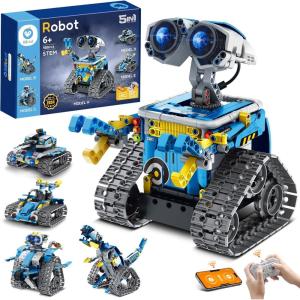 imageSillbird Robot Building Kit with Remote Control STEM Gifts for Boys Age 813 Technic Coding Robotic Toys for Kids Birthday Buildable 5in1 Models with 488 Pieces2blue