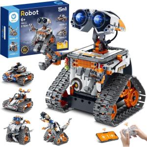 imageSillbird Robot Building Kit with Remote Control STEM Gifts for Boys Age 813 Technic Coding Robotic Toys for Kids Birthday Buildable 5in1 Models with 488 Pieces3orange
