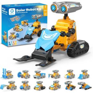 imageSillbird Solar Robot Building Kit STEM Gift for Boys Aged 814 21 in 1 DIY Science Educational Sets for Kids Teens Birthday Battery or Sun Powered Buildable Robotic Toys with 211 PiecesYellow