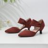 imageRIBONGZ Kitten Heels for Women Closed Toe Comfortable Low Heels Pointed Toe Sexy Slip on Pumps Bridal Party Dressy ShoesBrown