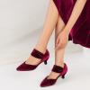 imageRIBONGZ Kitten Heels for Women Closed Toe Comfortable Low Heels Pointed Toe Sexy Slip on Pumps Bridal Party Dressy ShoesBurgundy