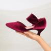 imageRIBONGZ Kitten Heels for Women Closed Toe Comfortable Low Heels Pointed Toe Sexy Slip on Pumps Bridal Party Dressy ShoesBurgundy